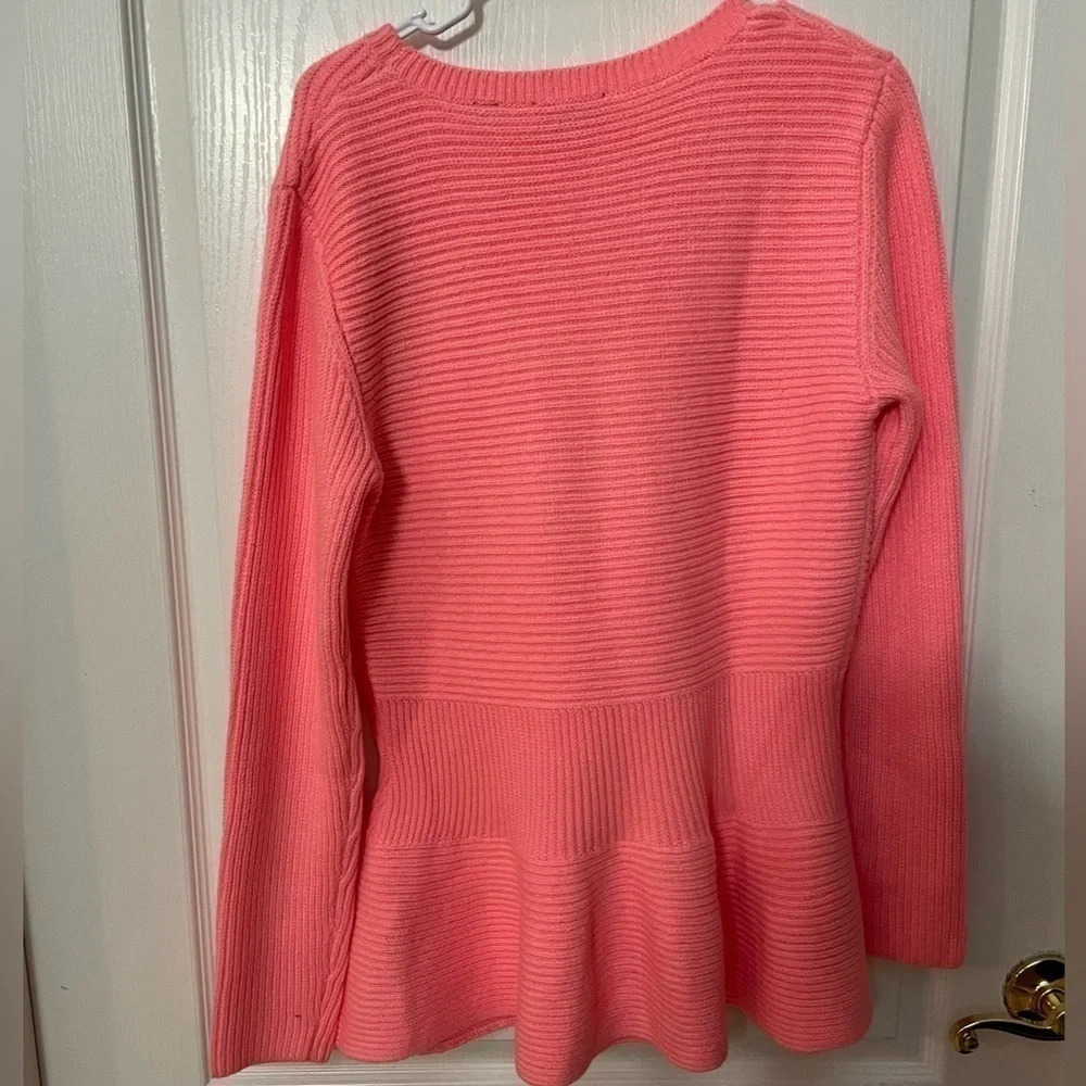 Super Flattering Ted Baker London Pink Peplum Cable Knit Sweater Size 5 - Picture 4 of 5